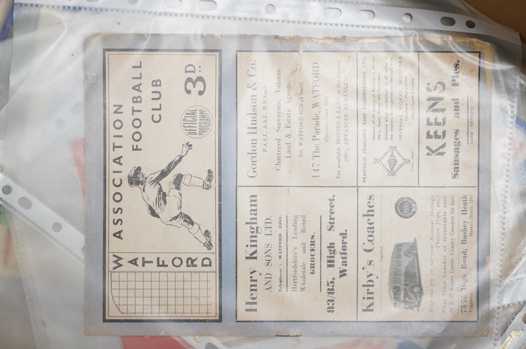 A collection of 1940s-70s football programmes, including Millwall, Fulham, Everton, Newcastle United, Crystal Palace, Leyton orient, Charlton Athletic, Brighton Hove Albion, Leicester City etc.